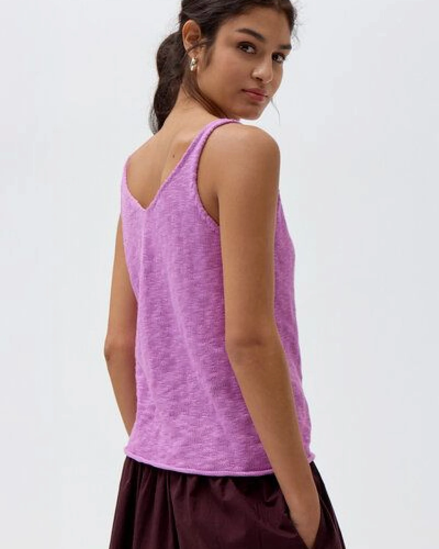 People Wear Organic Glattstrick Top, rosa uni, Bio-Baumwolle – Ansicht 2