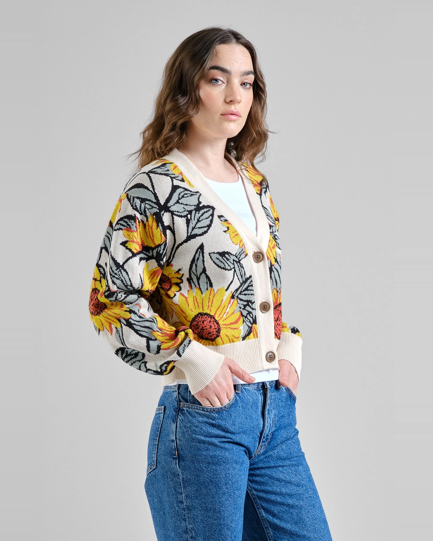 Cardigan Kanan Sunflower AOP Off White – Ansicht 3