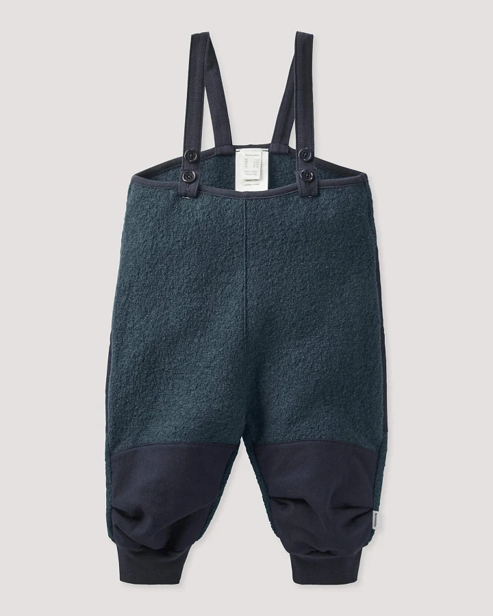 hessnatur Baby Wollwalk Latzhose aus Bio-Merinowolle mit Nature Shell - blau - Größe 74/80
