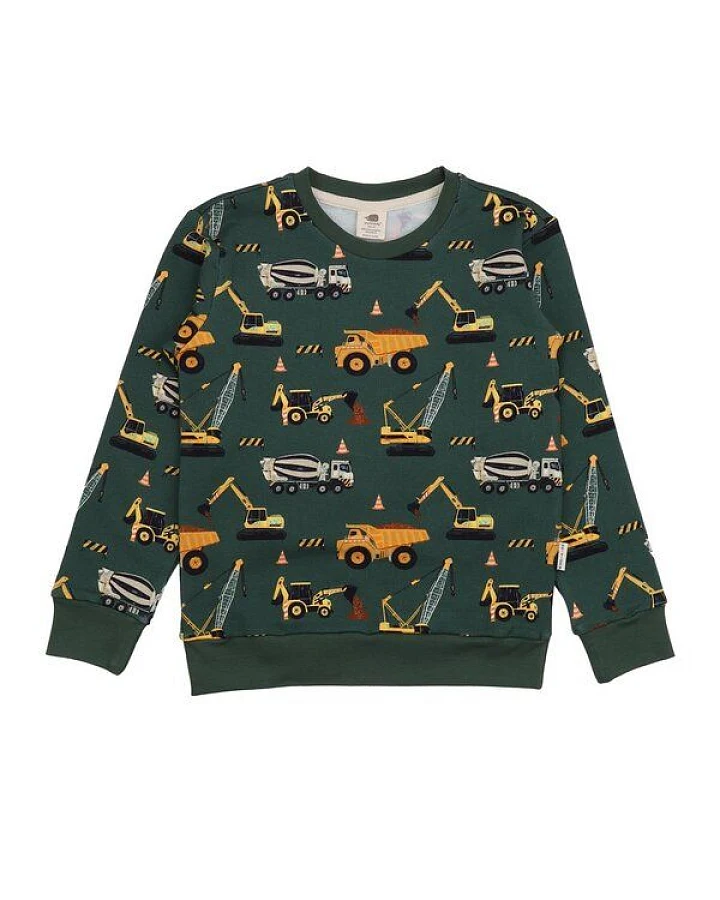 Sweatshirt Grün Baumaschinen-Allover Bio-Baumwolle GOTS – Walkiddy