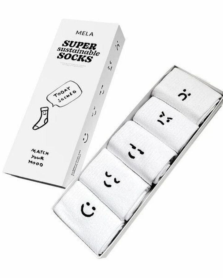 MELA 5 Paar Ripp-Socken mit Stickerei „smiley moods“