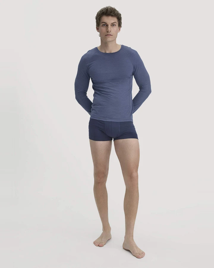 hessnatur Herren Wool-Silk Longsleeve aus Bio-Merinowolle mit Seide - blau - Größe 50