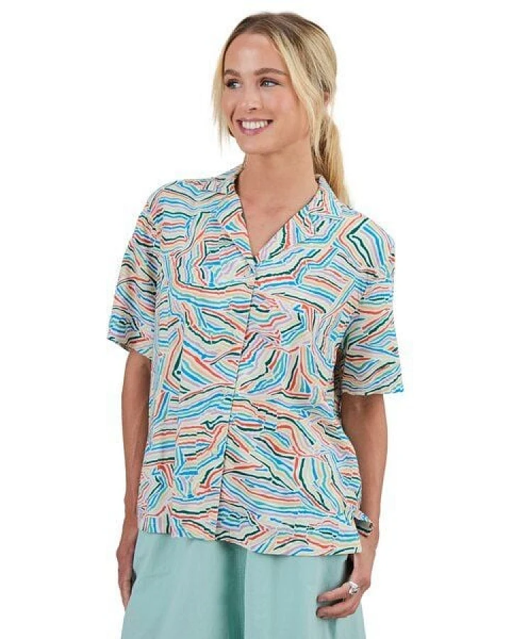 Brava Fabrics Kurzarm-Bluse Messy Stripes Aloha