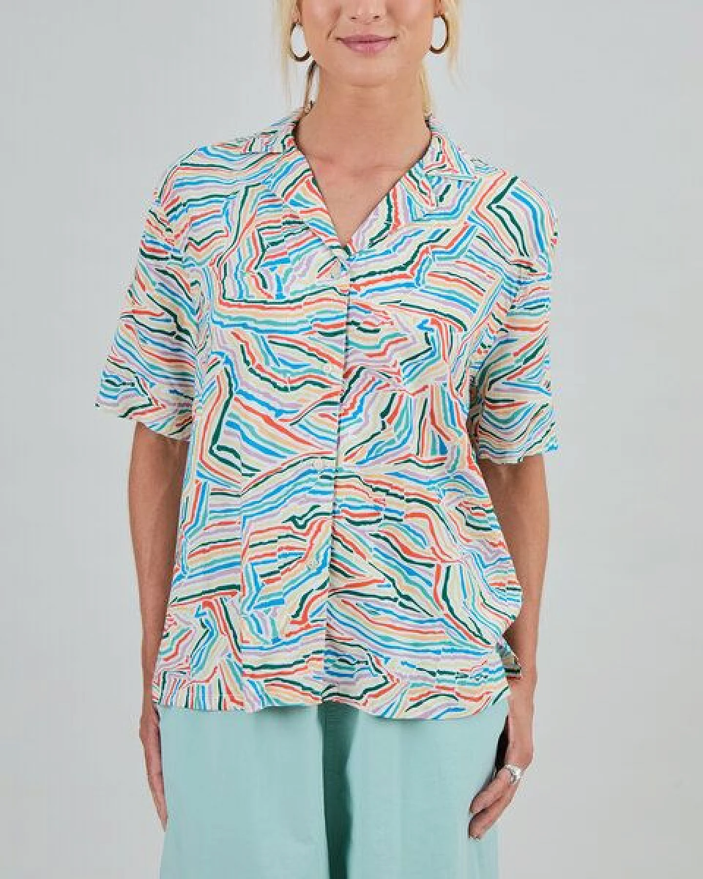 Brava Fabrics Kurzarm-Bluse Messy Stripes Aloha – Ansicht 2