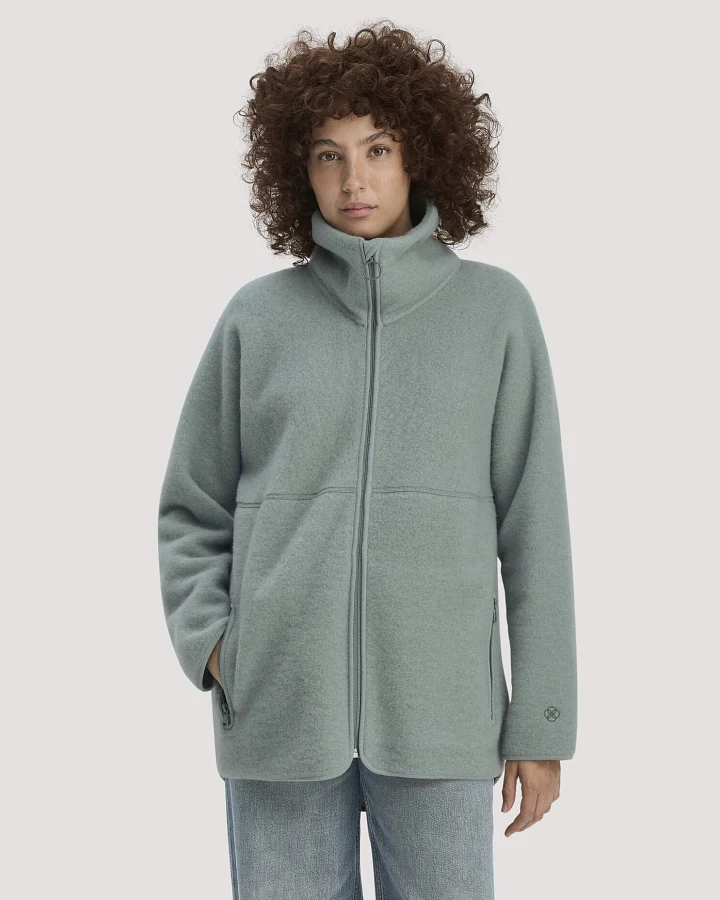 hessnatur Damen Wollfleece Jacke Oversized aus Bio-Merinowolle - grün - Größe S