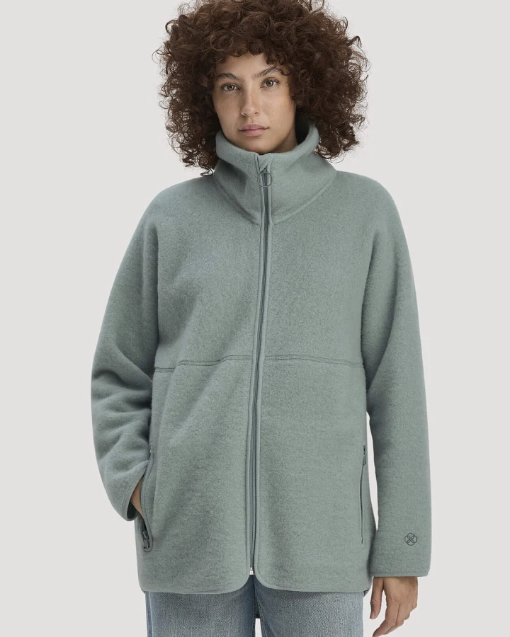 hessnatur Damen Wollfleece Jacke Oversized aus Bio-Merinowolle - grün - Größe S