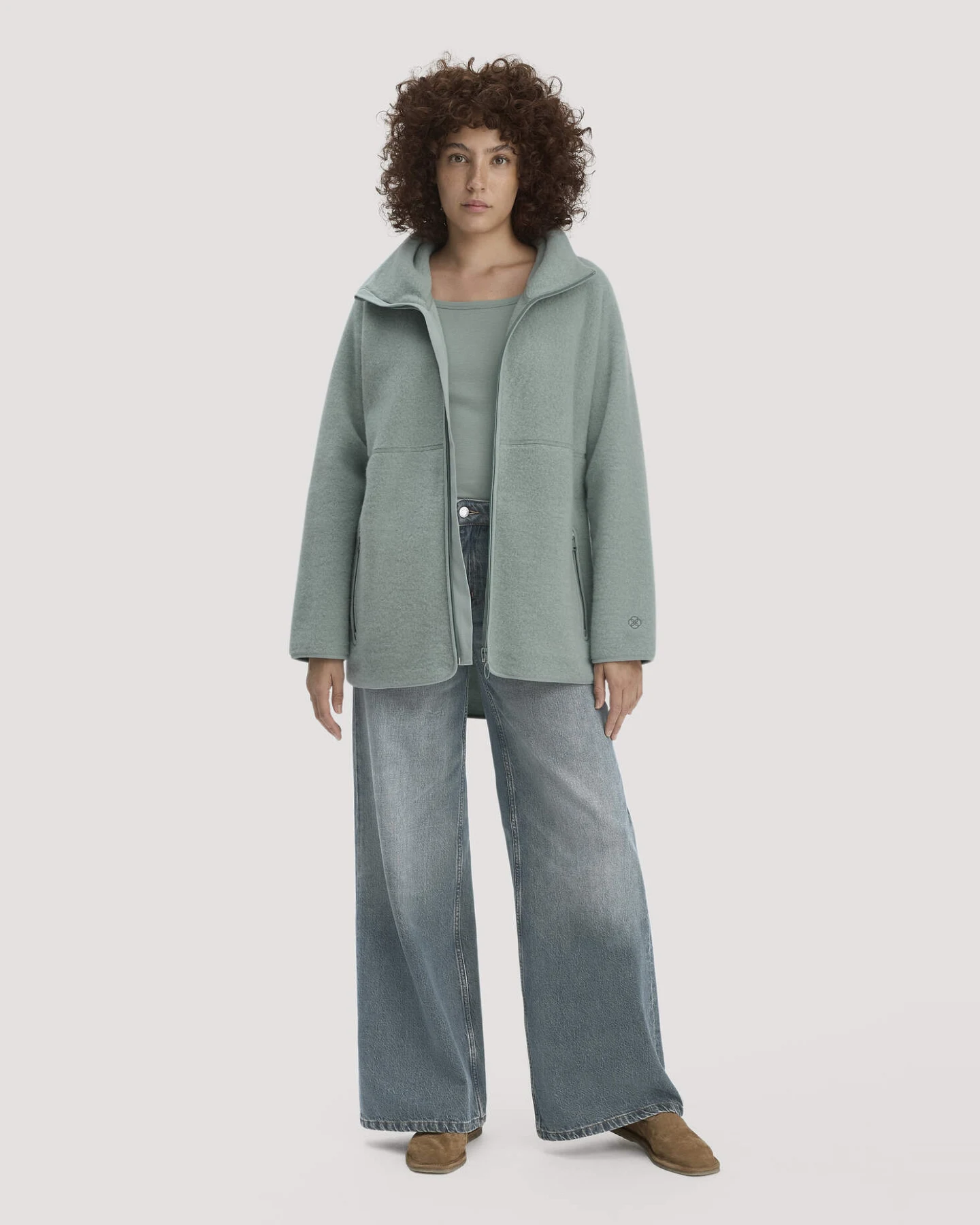 hessnatur Damen Wollfleece Jacke Oversized aus Bio-Merinowolle - grün - Größe S – Ansicht 2