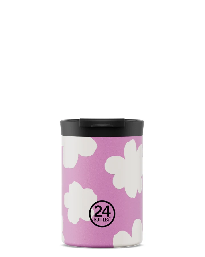 Thermos Becher to go, Isolierbecher 350 ml, pink, mit blauem Blumenmuster, Travel Tumbler Daydreaming Pink - 24Bottles