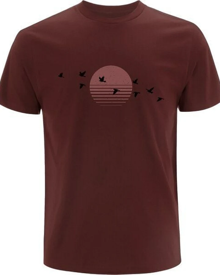 Spreecult Sonne und Vogelschwarm - Bio und Fair - Männer Unisex Shirt - Retro