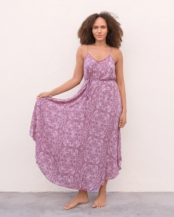 Jaya Organics Maxi-Dress Estelle - Paisley Mauve M/L