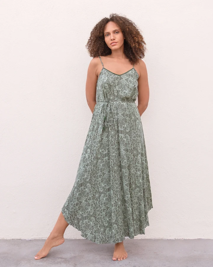 Jaya Organics Maxi-Dress Estelle - Paisley Olive M/L