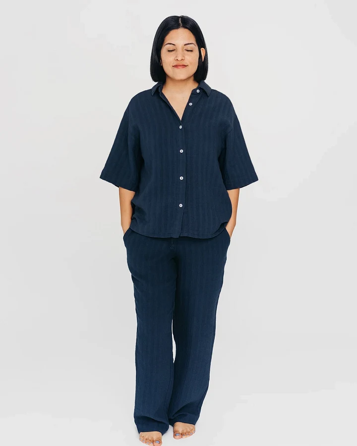 erlich textil Simply Cotton Kurzarmhemd für Frauen aus Baumwolle in mitternachtblau