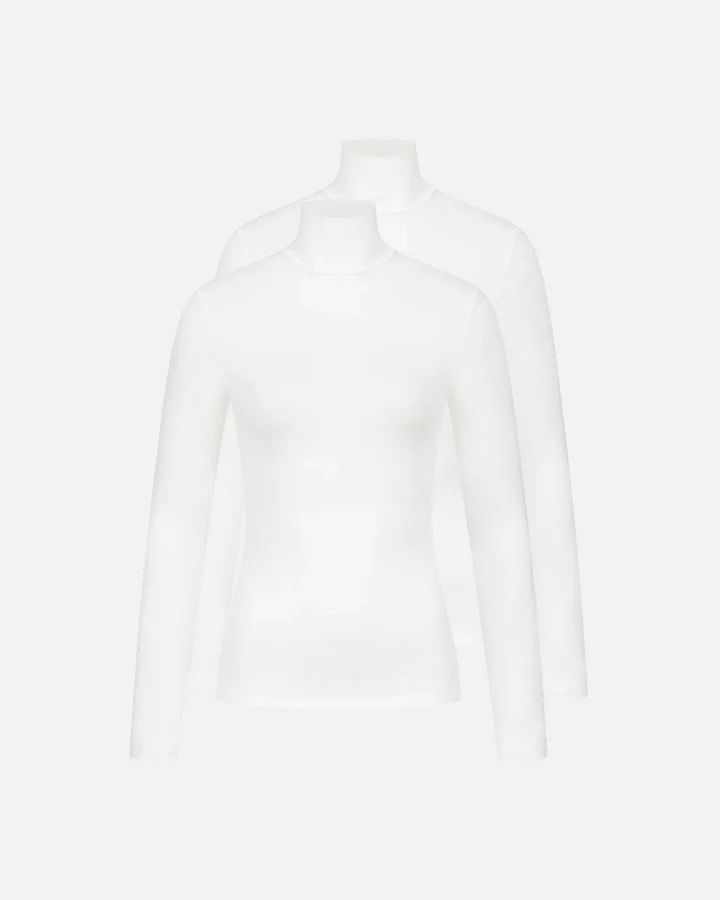 erlich textil Light Touch Rollkragen Langarmshirt im 2er Pack für Frauen aus Lyocell in ecru