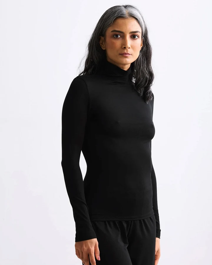 Produktseite: erlich textil Light Touch Rollkragen Langarmshirt im 2er Pack für Frauen aus Lyocell in schwarz