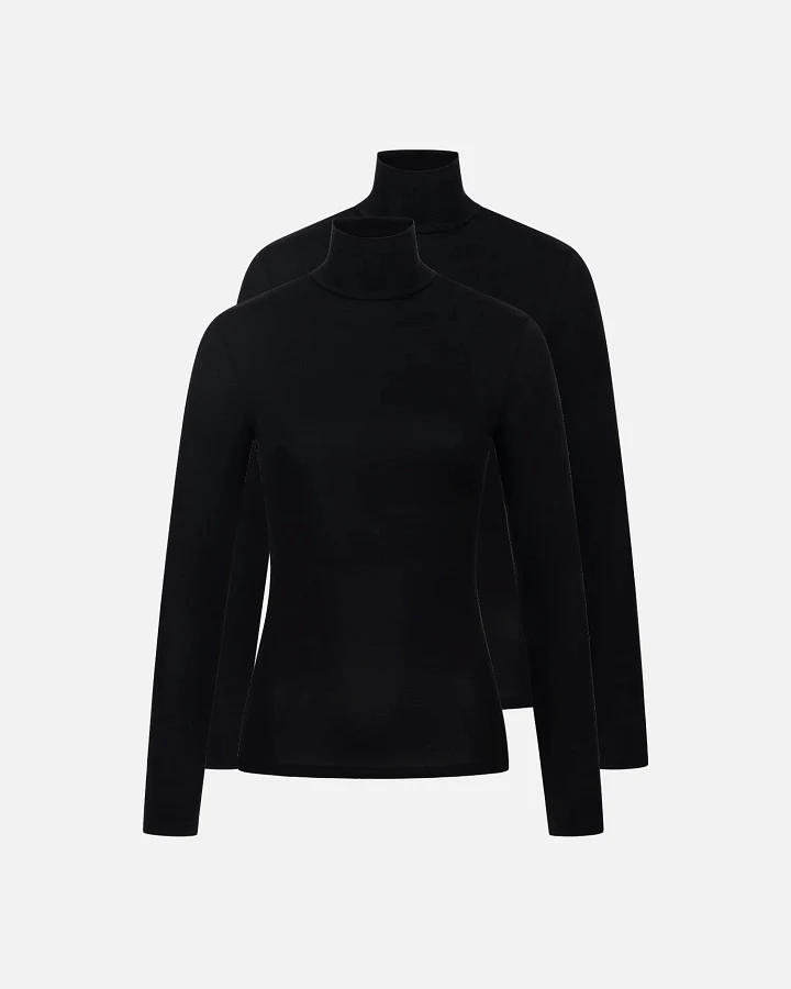 Produktseite: erlich textil Light Touch Rollkragen Langarmshirt im 2er Pack für Frauen aus Lyocell in schwarz