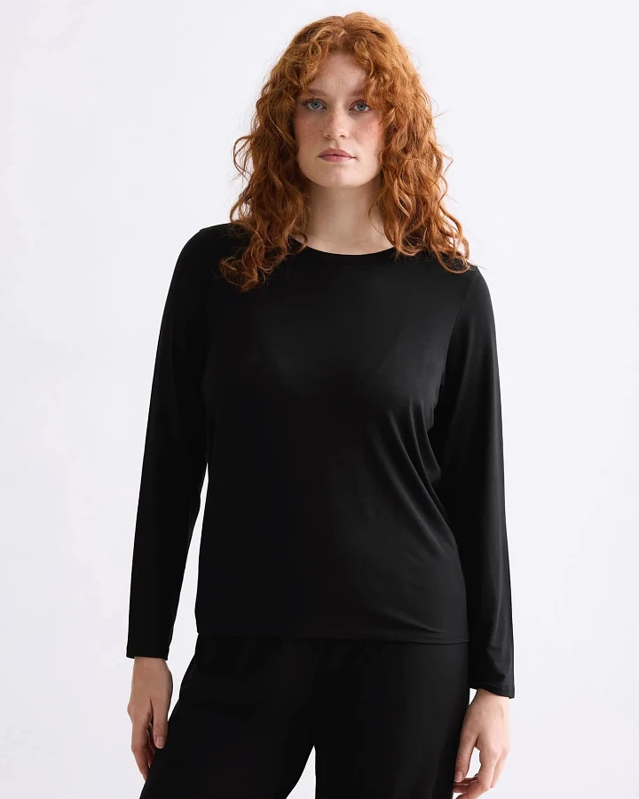 Produktseite: erlich textil Light Touch lockeres Langarmshirt im 2er Pack für Frauen aus Lyocell in schwarz