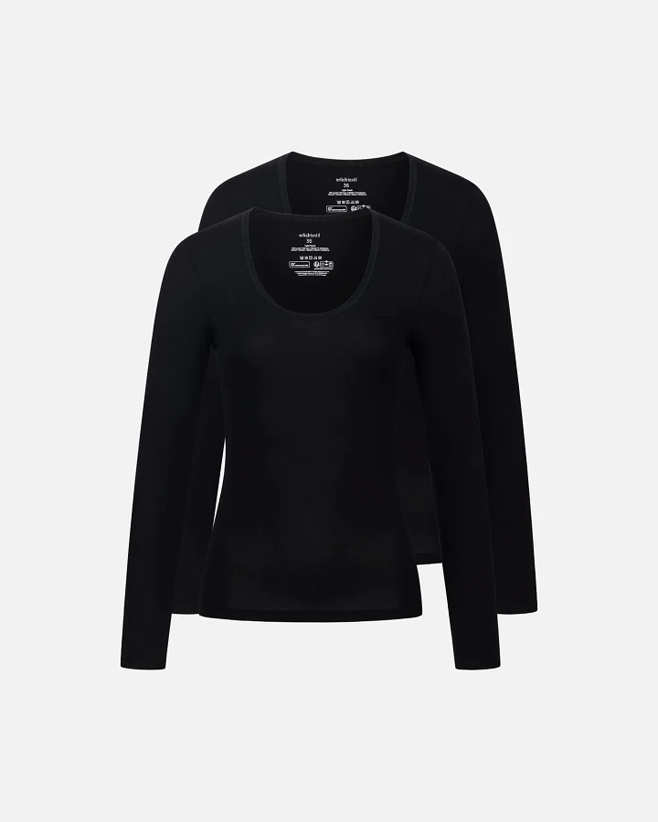 Produktseite: erlich textil Light Touch tiefausgeschnittenes Langarmshirt im 2er Pack für Frauen aus Lyocell in schwarz