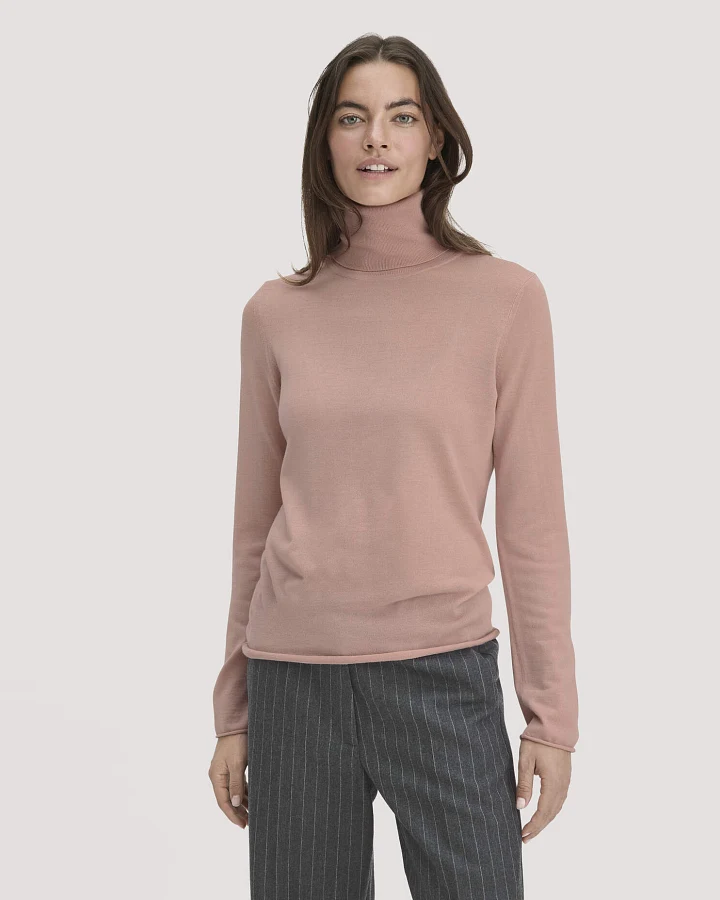 hessnatur Damen Strick Rollkragen Pullover Slim aus Bio-Merinowolle - rosa - Größe S