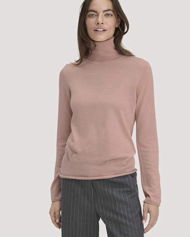 hessnatur Damen Strick Rollkragen Pullover Slim aus Bio-Merinowolle - rosa - Größe S