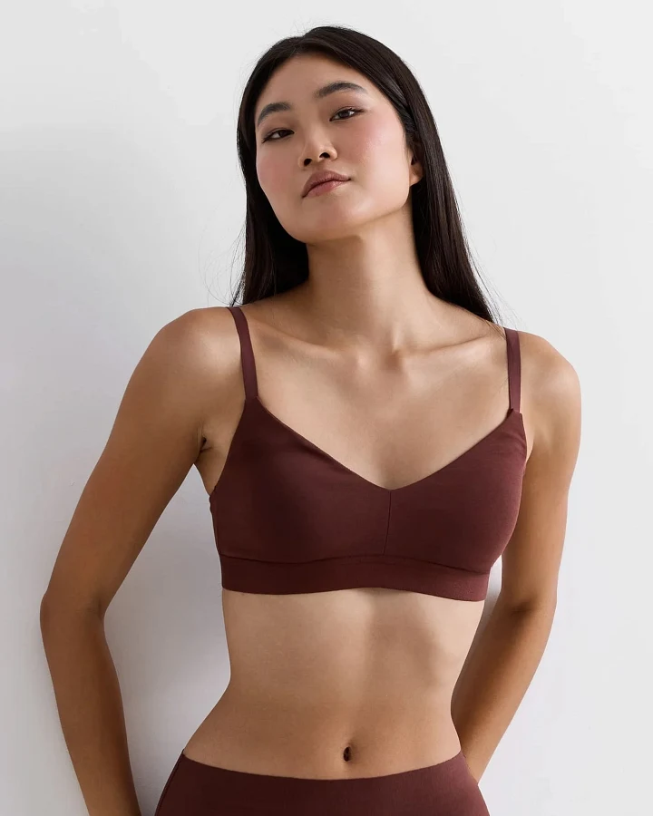 erlich textil Casual Cotton Bralette im 2er Pack mit herausnehmbaren Pads für Frauen aus Baumwolle in umbra