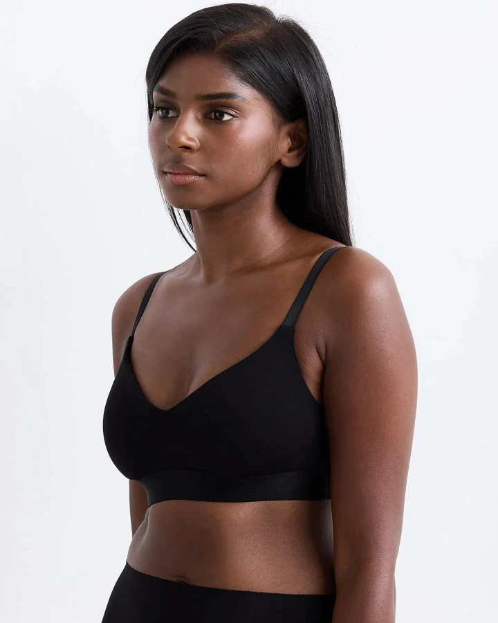 erlich textil Casual Cotton Bralette im 2er Pack mit herausnehmbaren Pads für Frauen aus Baumwolle in schwarz