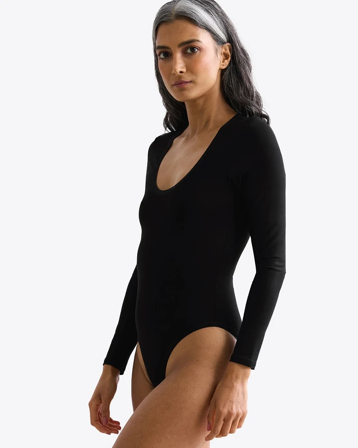 erlich textil Light Touch Langarm Body für Frauen aus Lyocell in schwarz