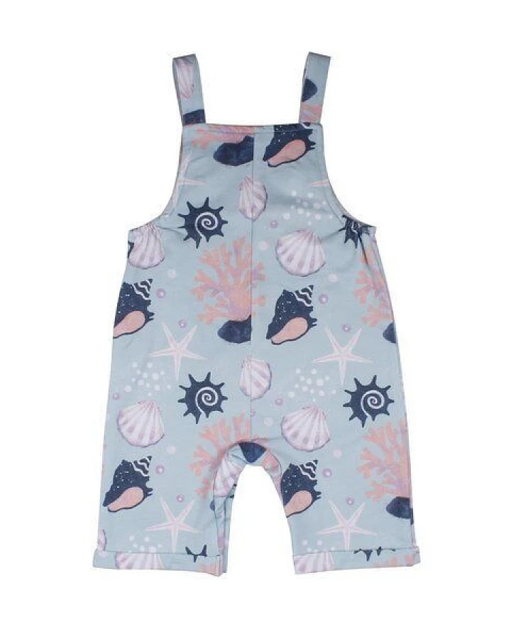 Latzstrampler Hellblau Muscheln-Allover Bio-Baumwolle GOTS – Walkiddy