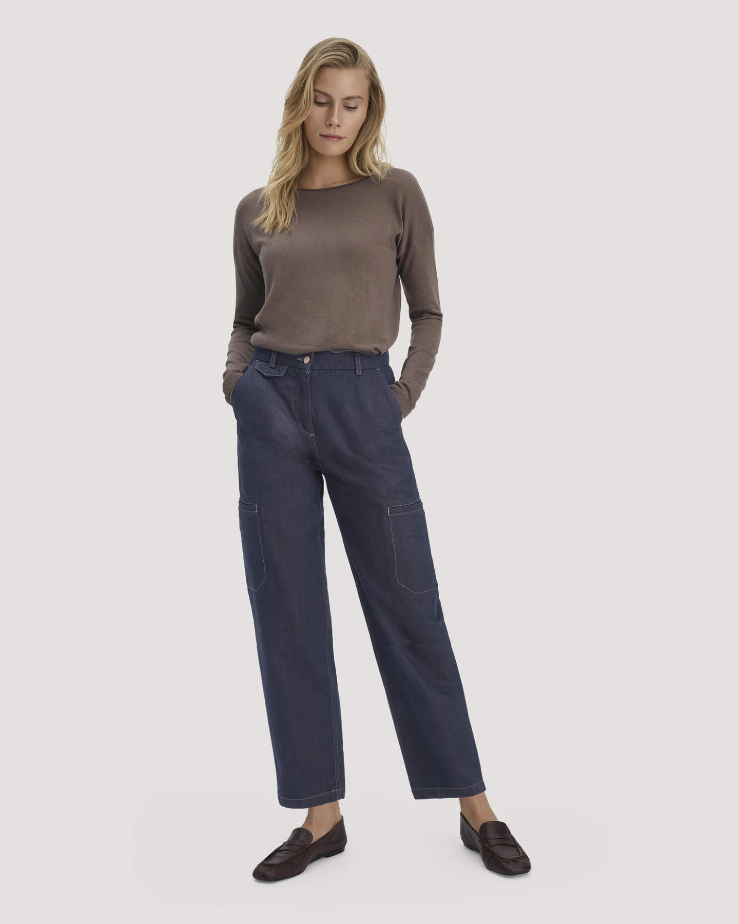 hessnatur Damen Strick Pullover Oversize aus TENCEL™ Lyocell mit Bio-Baumwolle - braun - Größe L – Ansicht 2