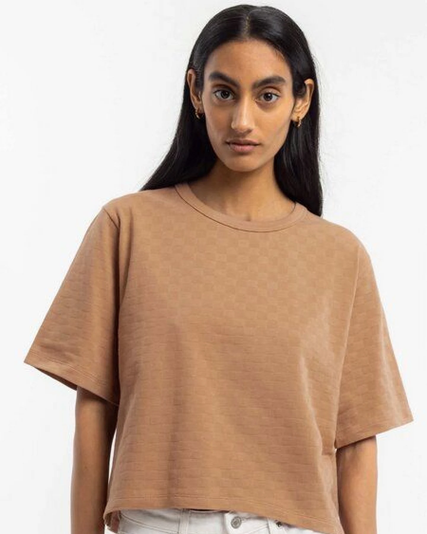 Rotholz cropped T-Shirt - Tonal Check - aus Bio-Baumwolle – Ansicht 2