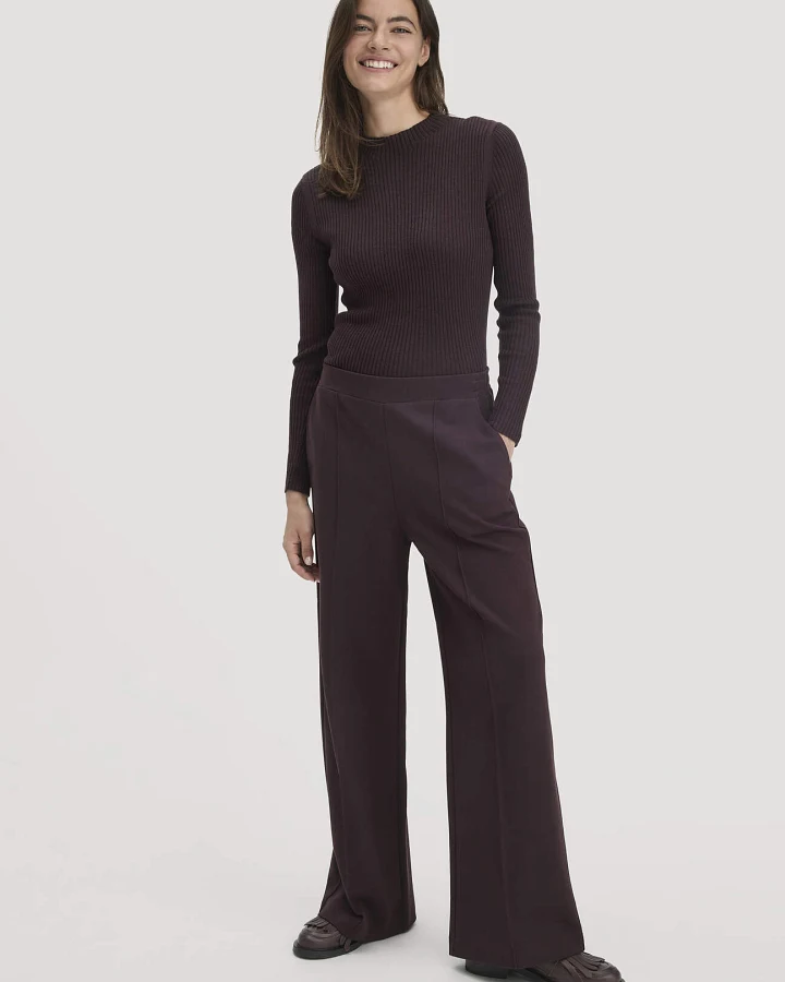 hessnatur Damen Jersey Hose Wide Leg Relaxed aus Bio-Baumwolle - braun - Größe 36