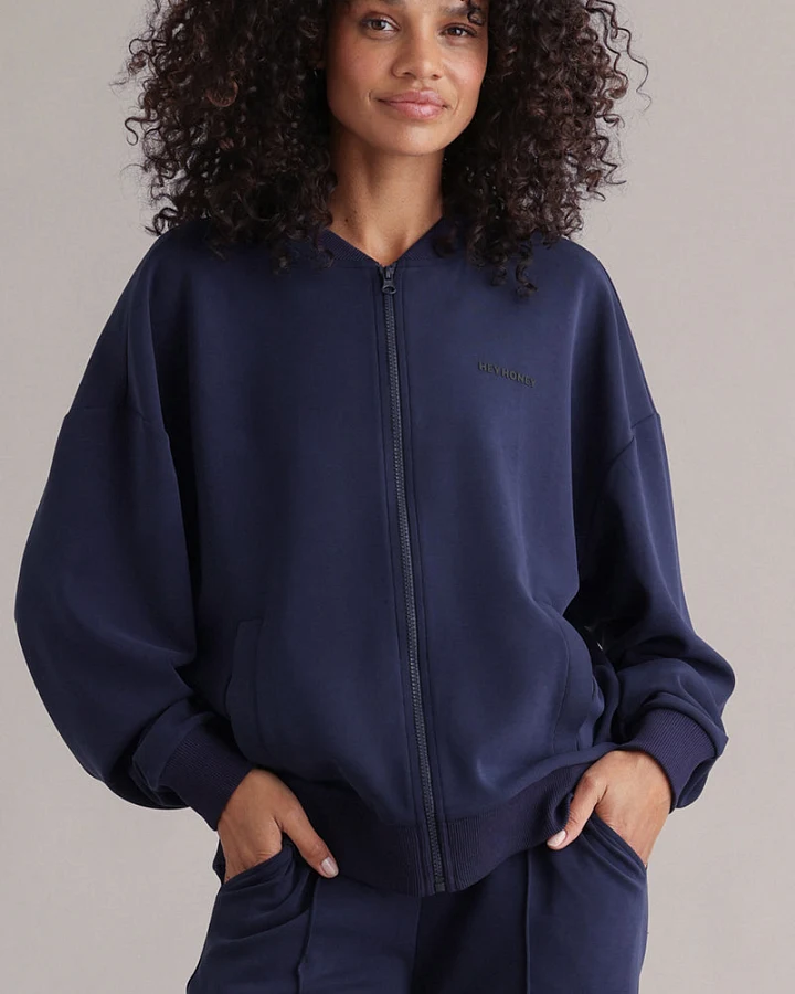 Hey Honey Lux Bomber Jacket Baritone Blue