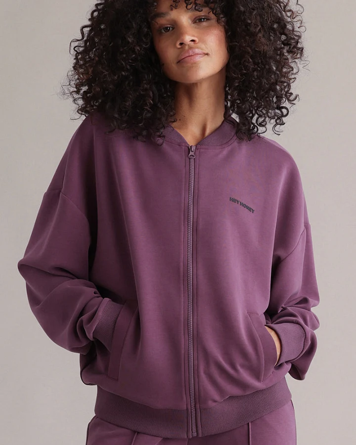 Hey Honey Lux Bomber Jacket Italian Plum