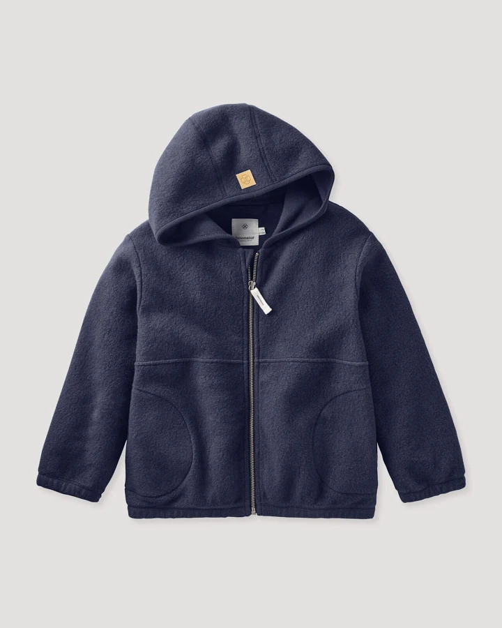 hessnatur Kinder Fleece Jacke aus Bio-Baumwolle - blau - Größe 98/104