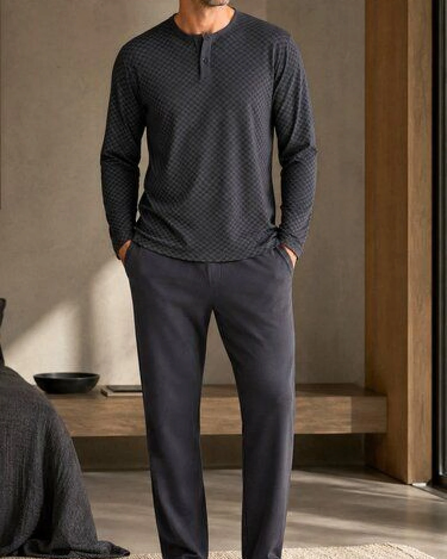 ZD Zero Defects Damier langer Modal-Pyjama in Graphit – Ansicht 2