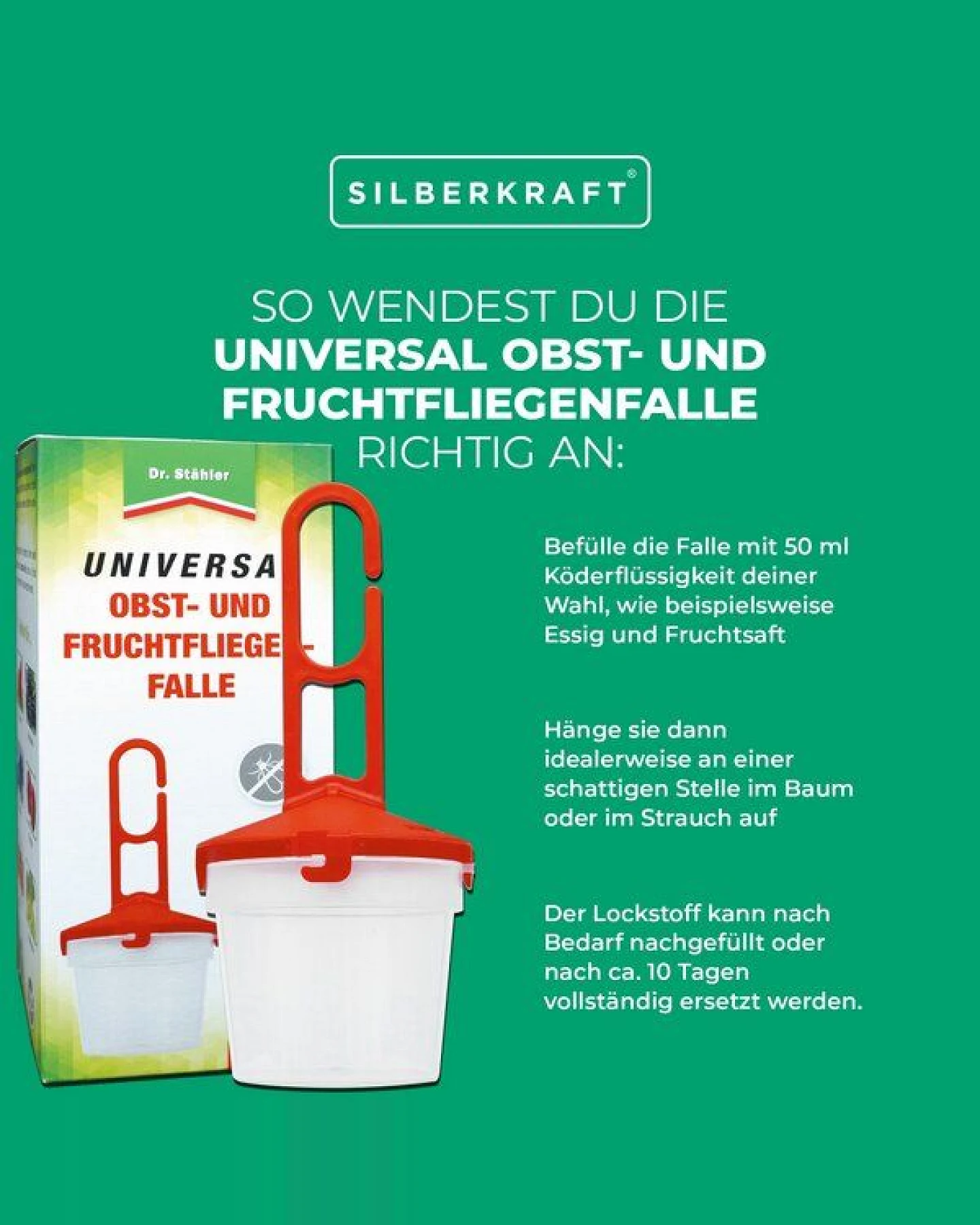 Silberkraft Universal Obst- und Fruchtfliegenfalle - Zum Befüllen mit einem Lockstoff gegen Fruchtfliegen – Ansicht 2