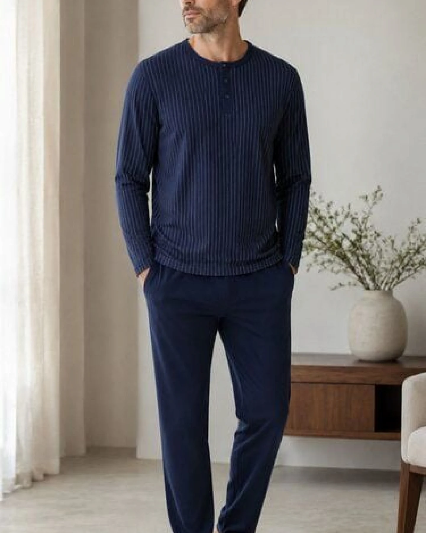 ZD Zero Defects Diplomatic langer Modal-Pyjama in Marineblau – Ansicht 2