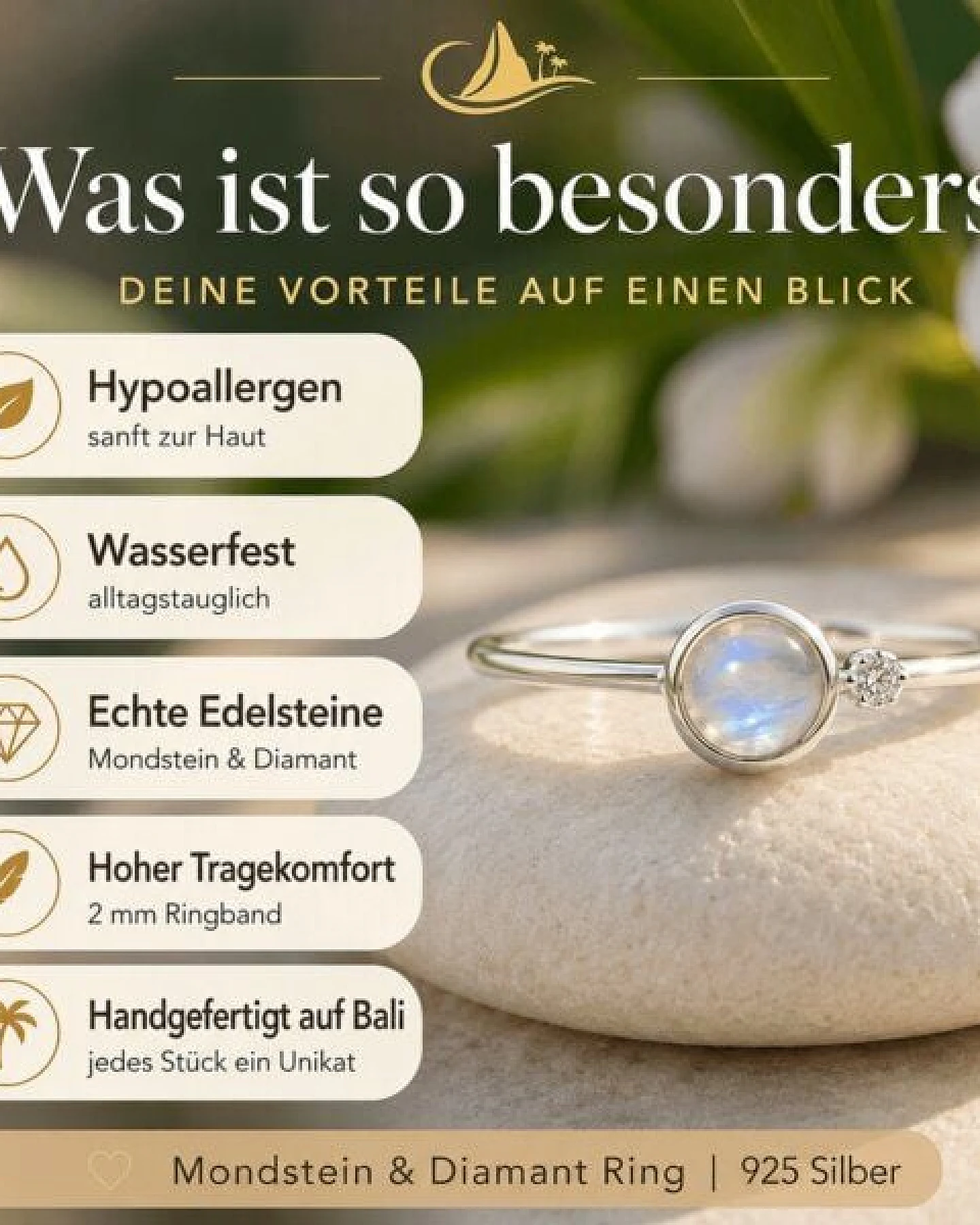 Spirit of Island Mondstein & Diamant Ring – Ansicht 3