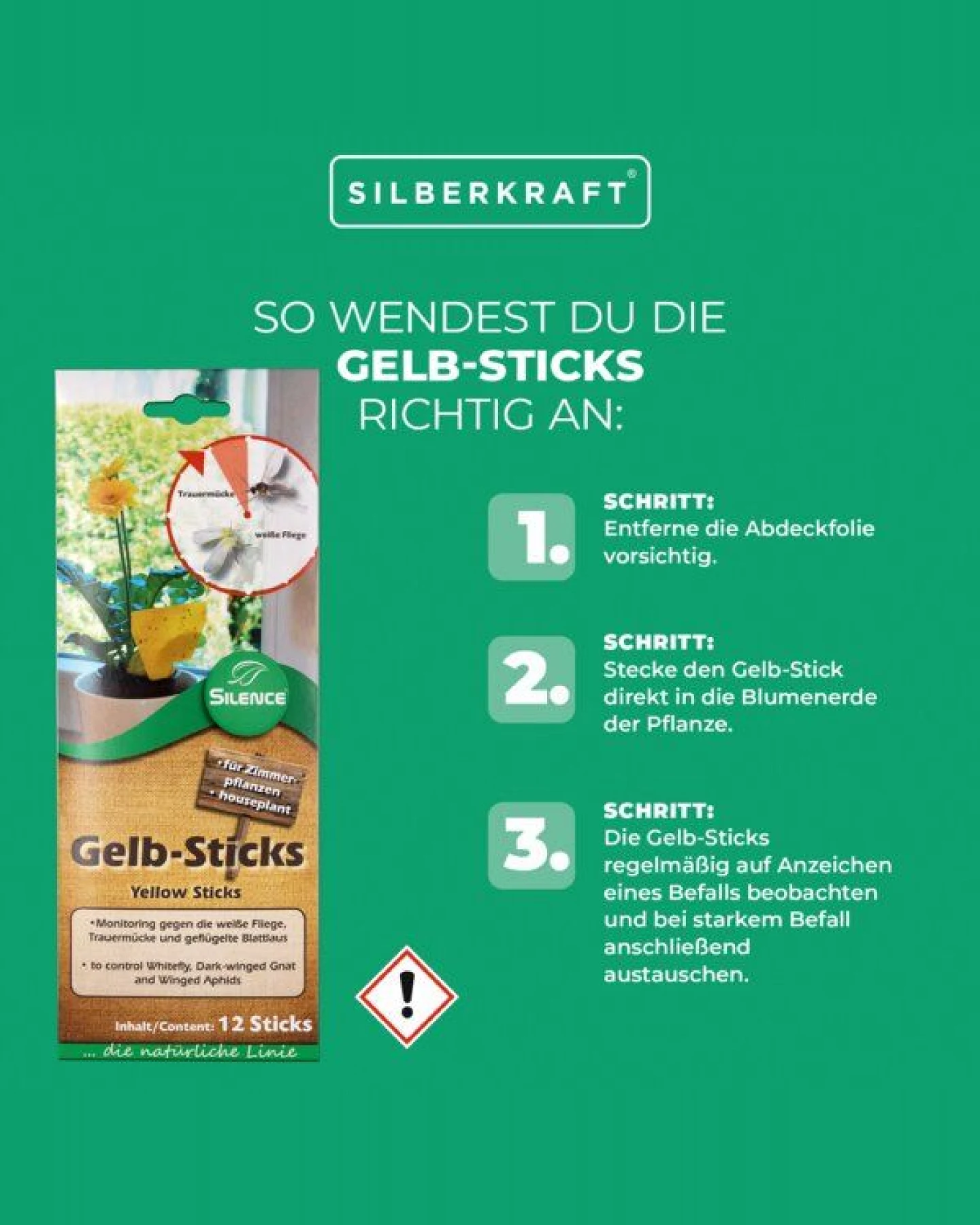 Silberkraft Silence Gelb-Sticks: Effektives Monitoring gegen die weiße Fliege, Trauermücke und Blattlaus – Ansicht 2