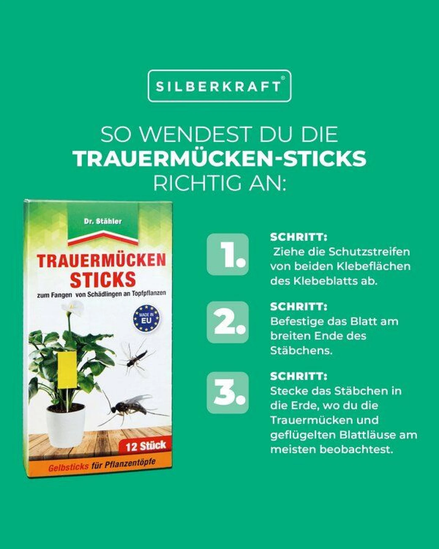 Silberkraft Trauermücken-Sticks: Effektive Bekämpfung von Weiße Fliegen, Trauermücken, Obst- und Essigfliegen, Thripsen und Zikaden – Ansicht 2