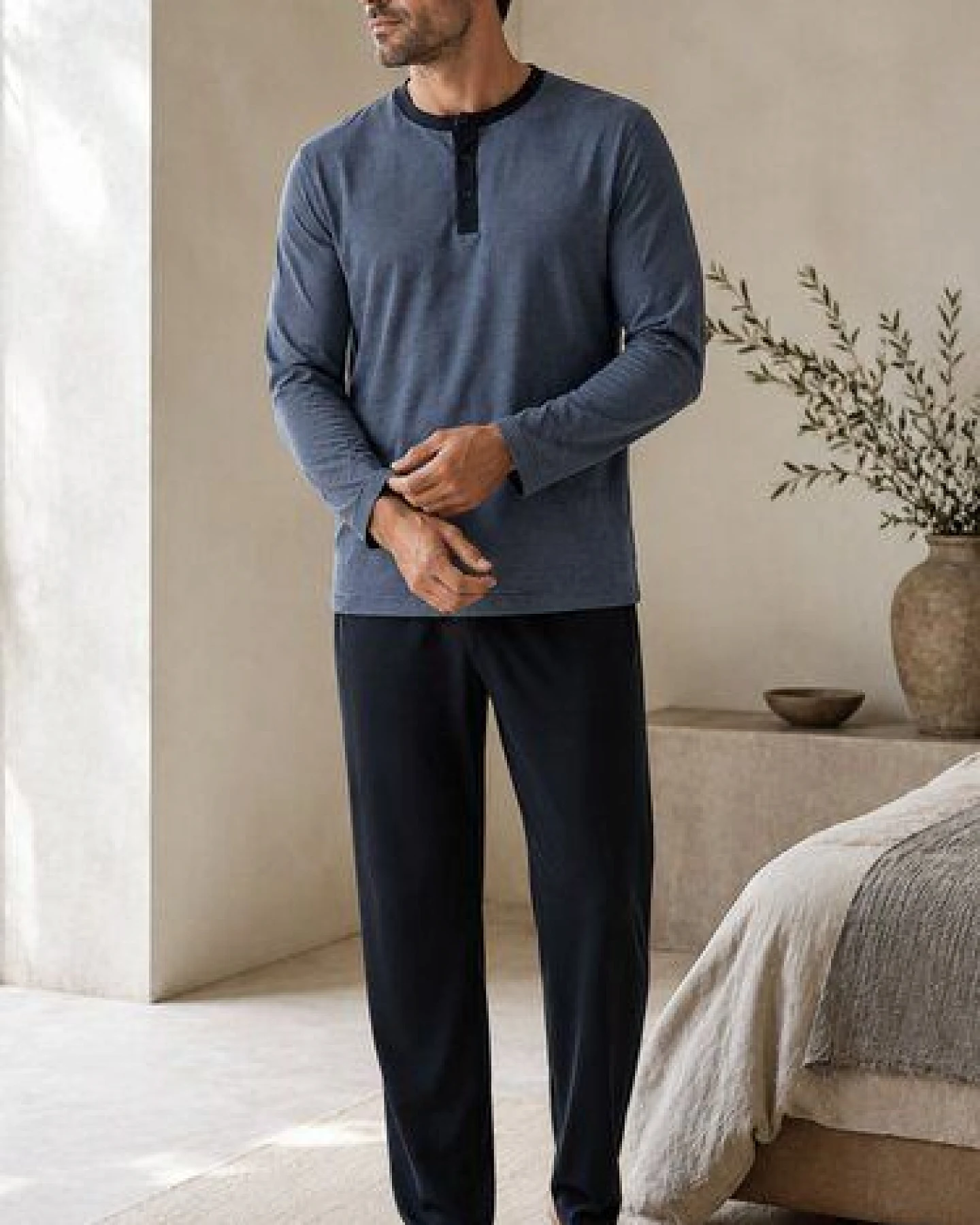 ZD Zero Defects Leios langer Modal-Pyjama in Marineblau – Ansicht 2