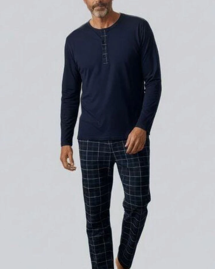 ZD Zero Defects Preppy langer karierter Modal-Pyjama in Marineblau