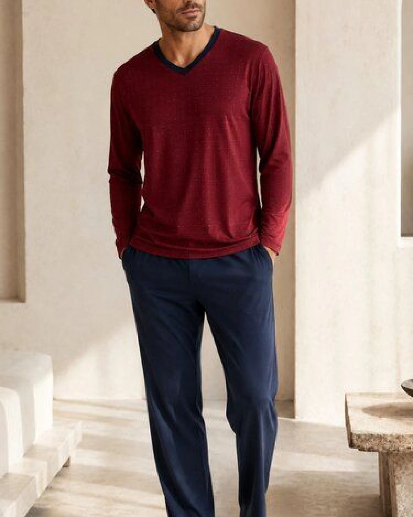 ZD Zero Defects Crest langer Modal-Pyjama in Burgund – Ansicht 2