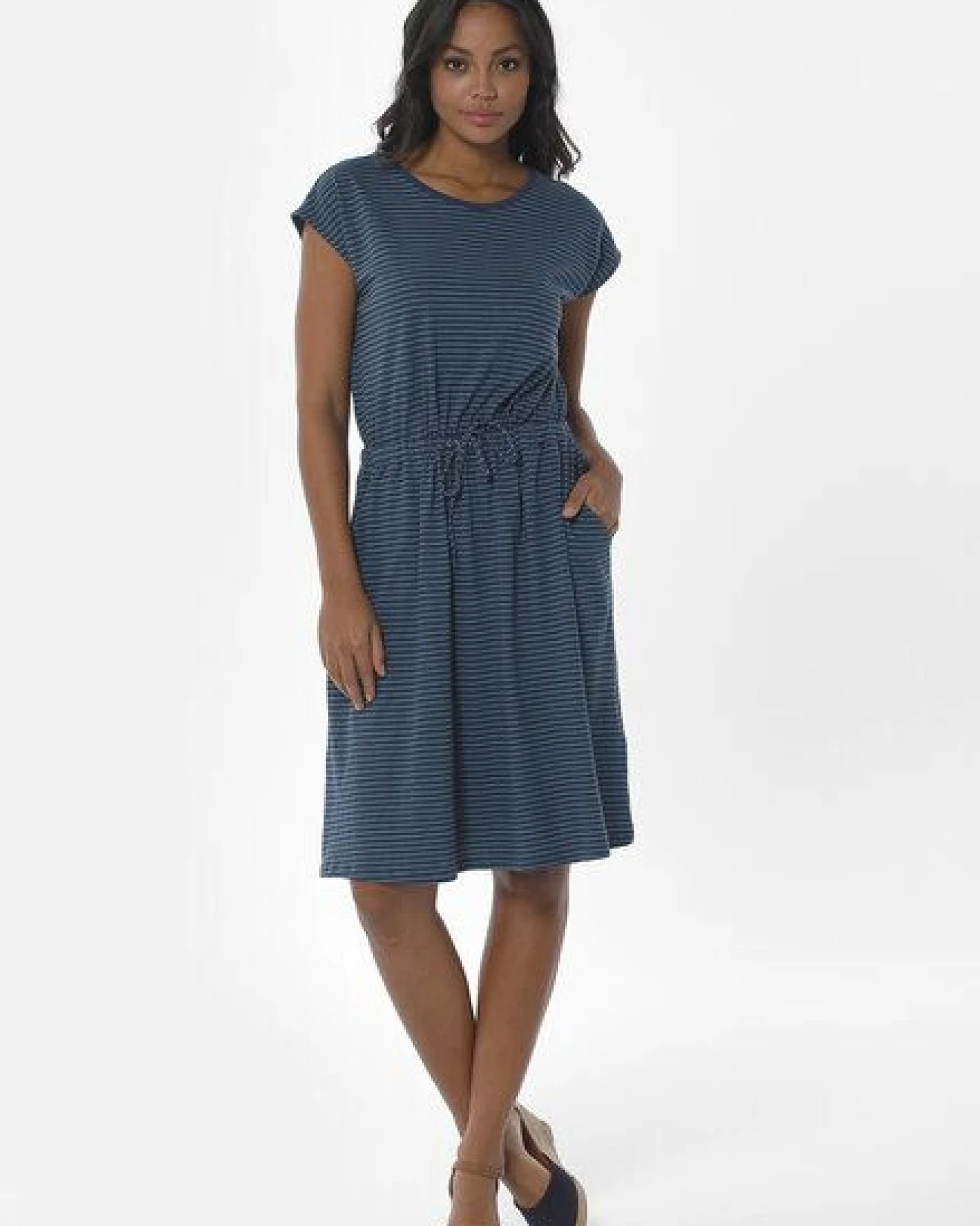 ORGANICATION Gestreiftes Jerseykleid aus Bio-Baumwolle und Leinen – Ansicht 2