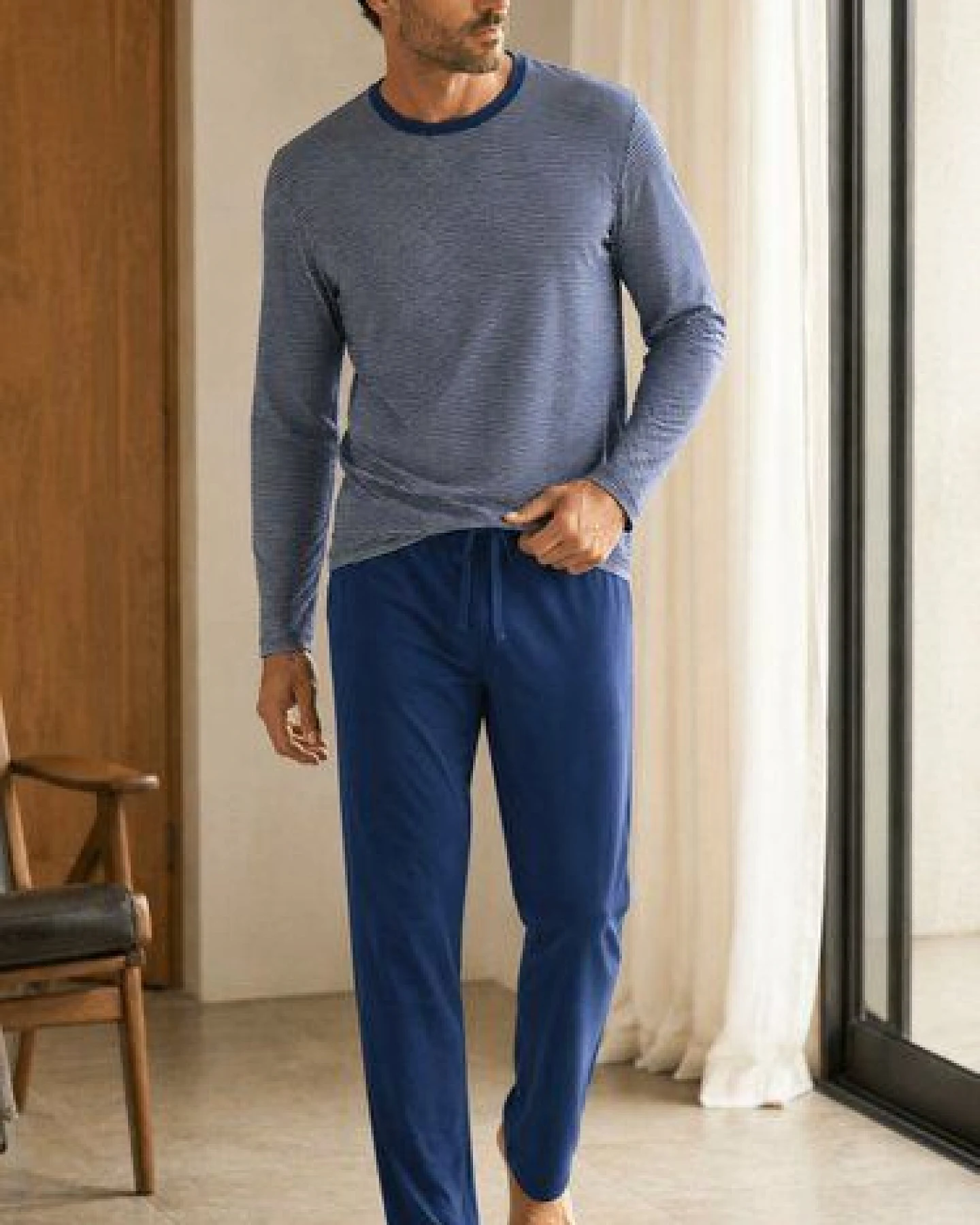 ZD Zero Defects Gentle langer Modal-Pyjama in Marineblau – Ansicht 2