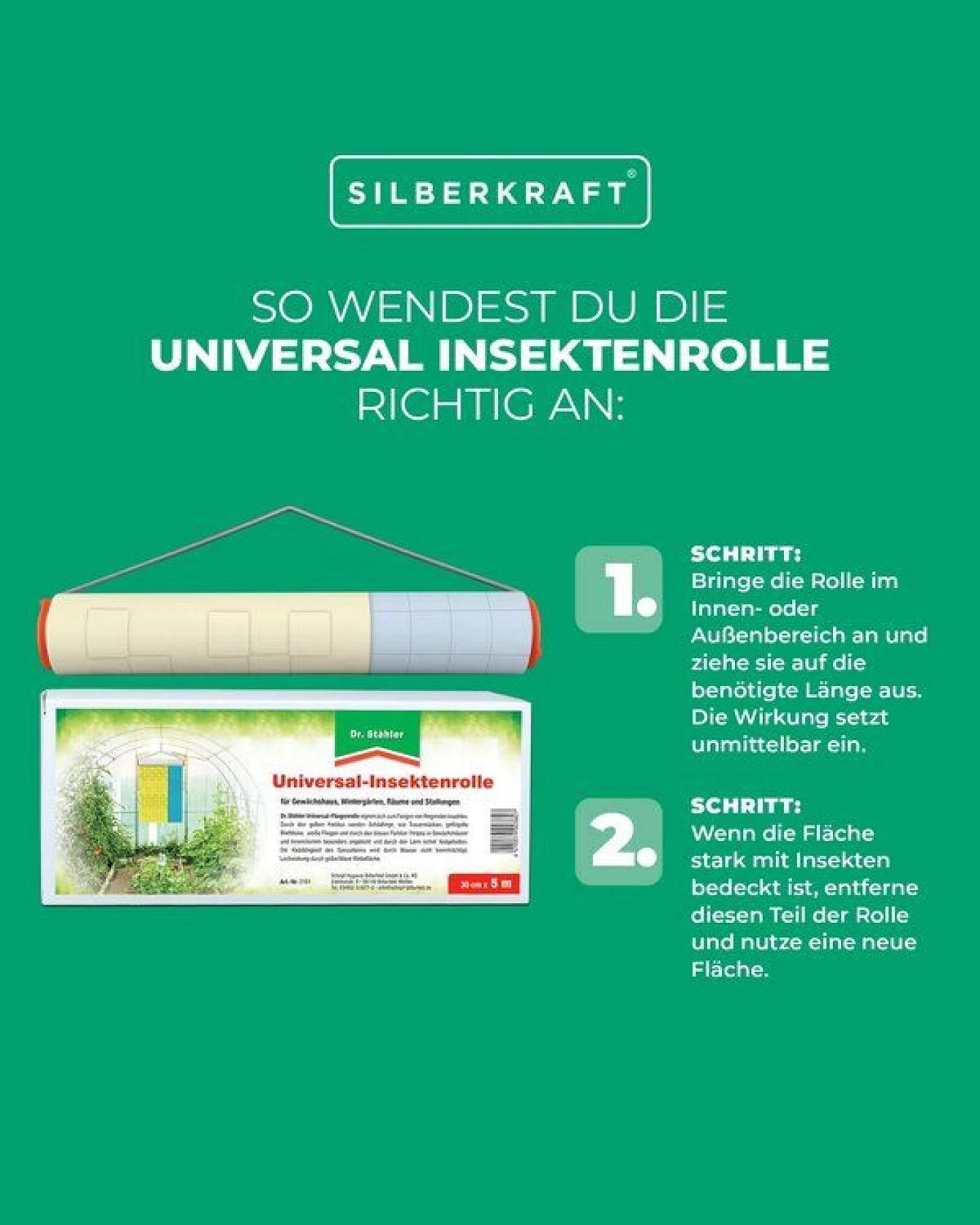Silberkraft Universal Insektenrolle: Zum Fangen von Trauermücken, geflügelten Blattläusen, weißen Fliegen und Thripsen – Ansicht 2