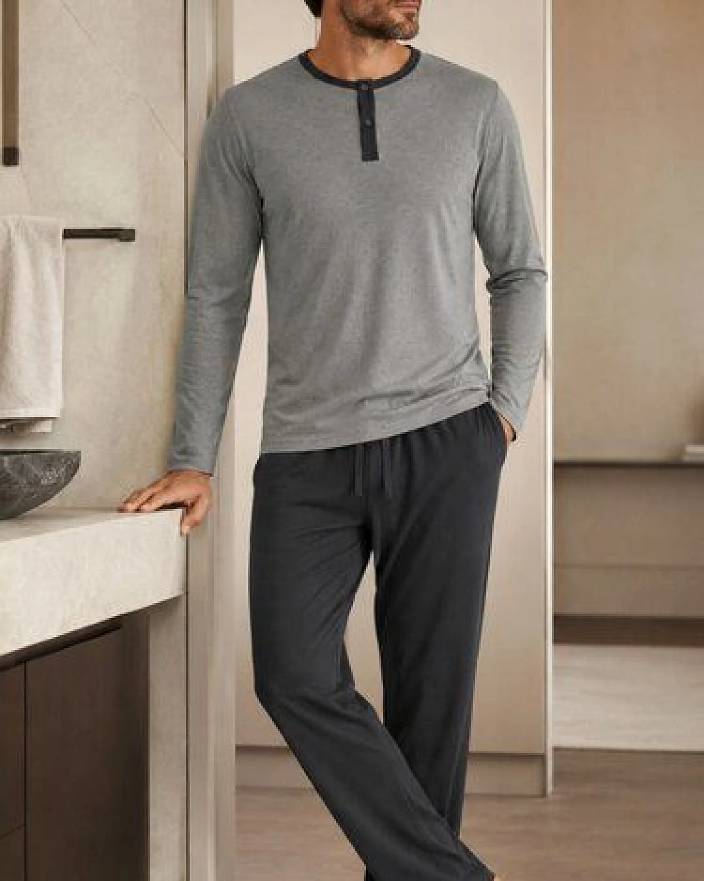 ZD Zero Defects Max langer Modal-Pyjama in Grau – Ansicht 2