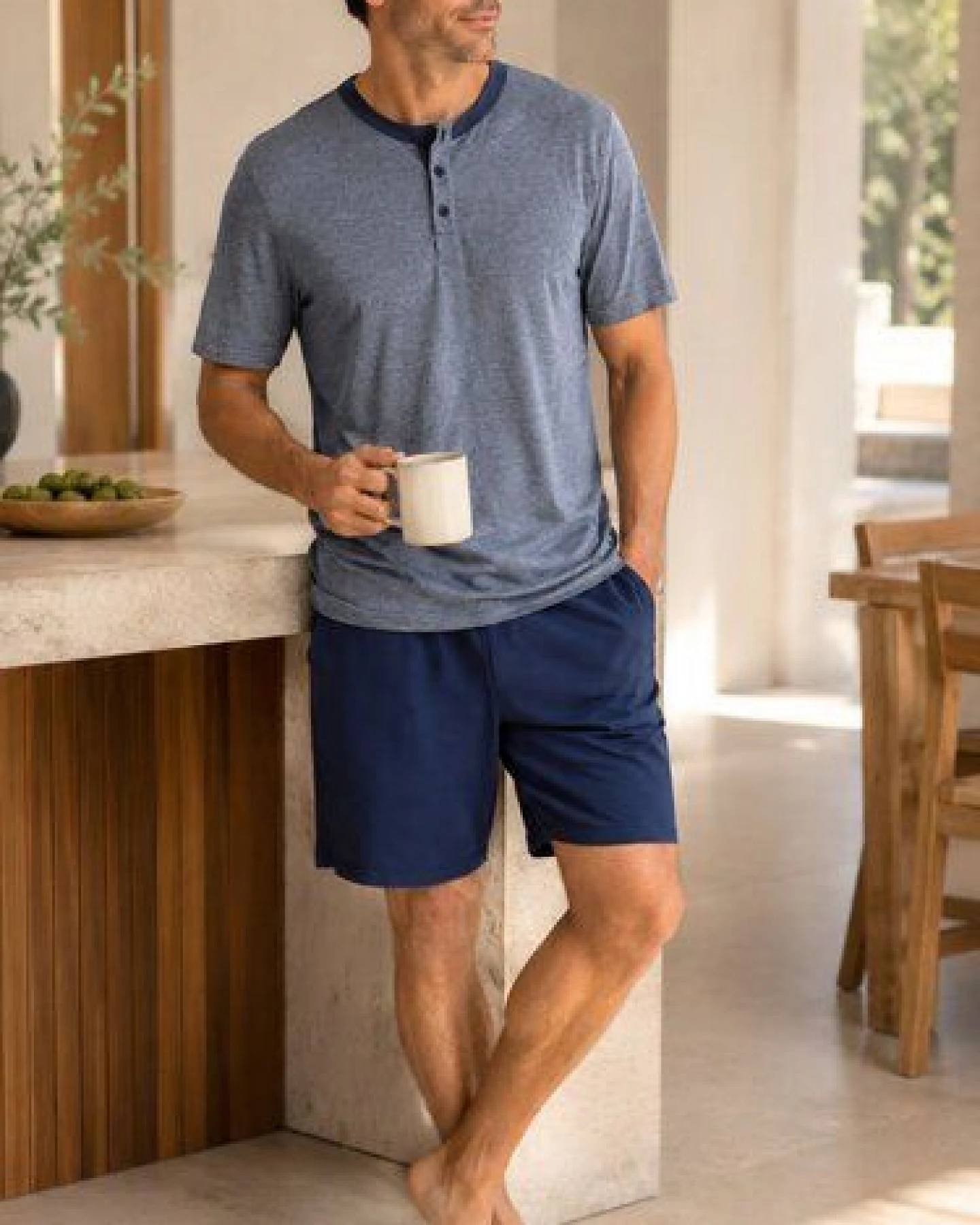 ZD Zero Defects Leios kurzer Modal-Pyjama in Marineblau – Ansicht 2