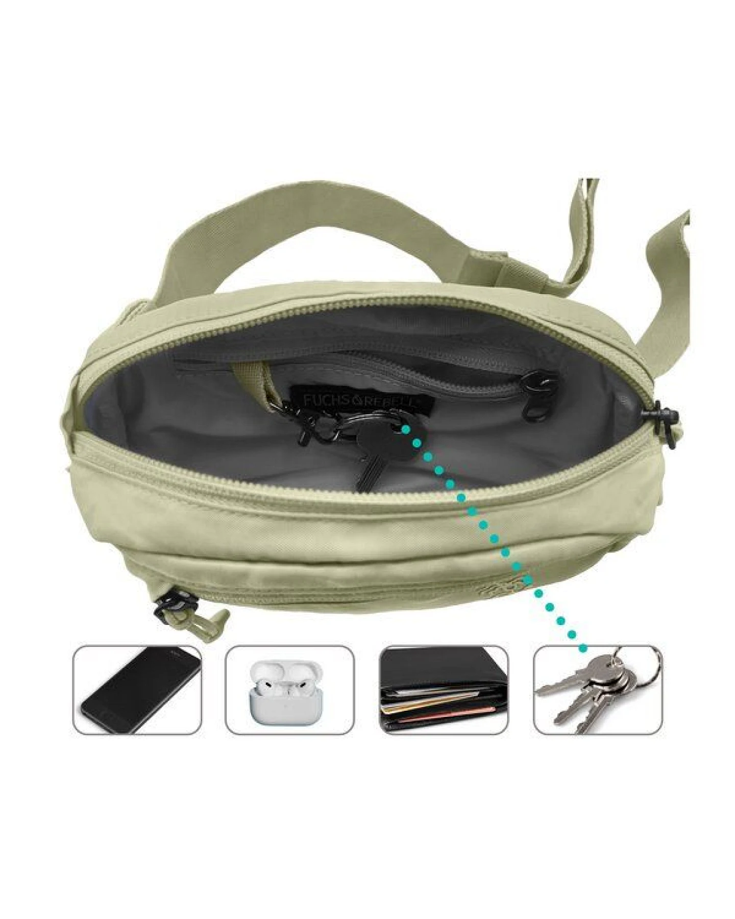 FUCHS & REBELL MIKA Mini Hip Bag – kompakte Anti-Diebstahl Hüfttasche – Ansicht 4