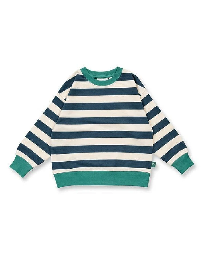 Sense Organics Kinder Sweatshirt dunkelpetrol-weiß geringelt, Modell DARI