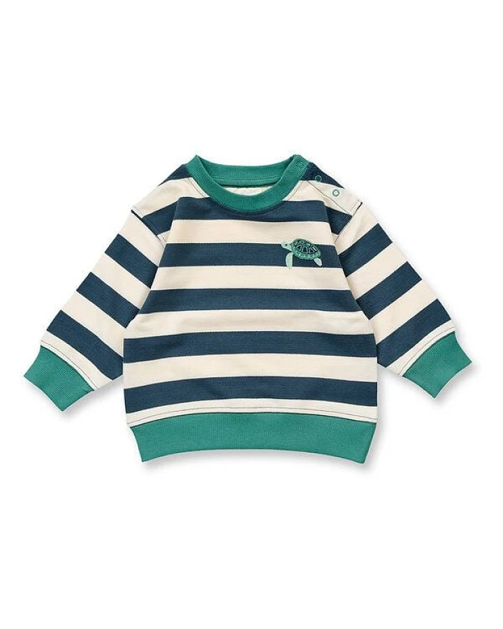 Sense Organics Baby Sweatshirt petrol-weiß geringelt, Modell SIAM